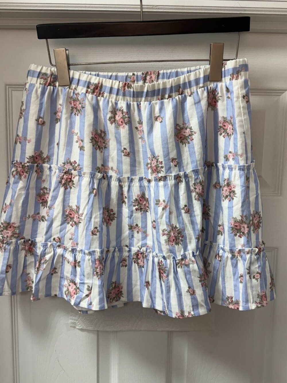 NWT Show Me Your Mumu x Shades of Pinck Lilla Skirt Floral Stripe Linen Blend L